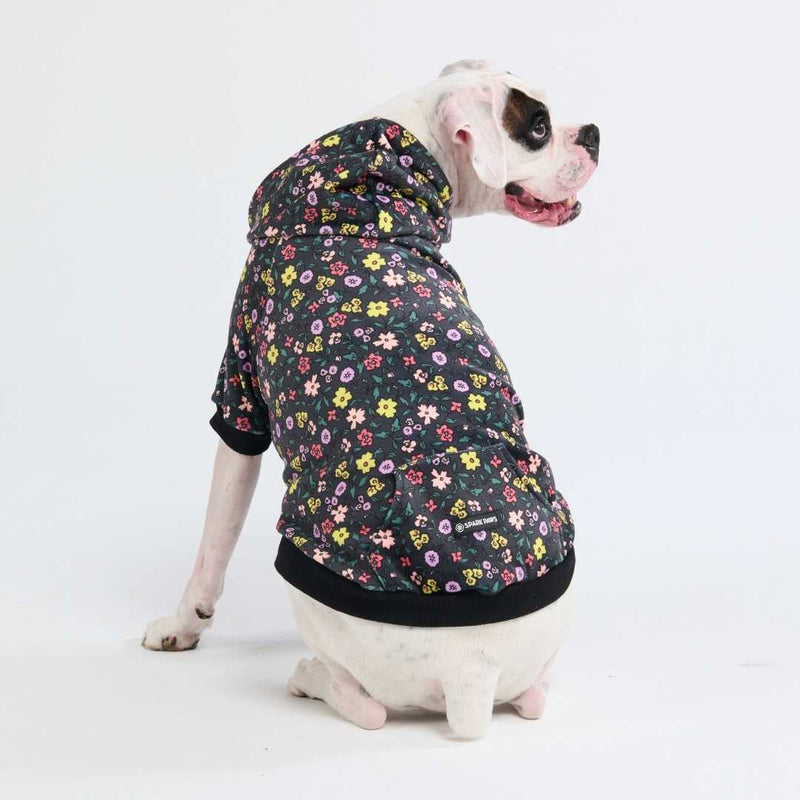 Vintage Flower Dog Hoodie - Black